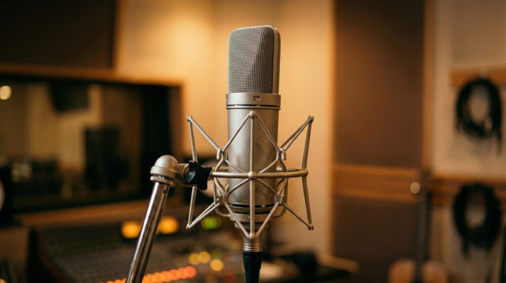 レコーディングブースのプロ用マイク